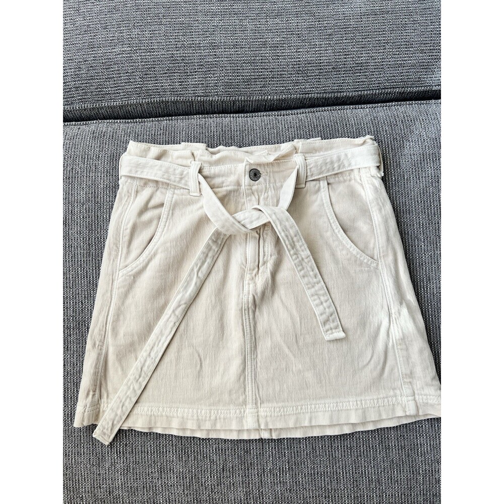 Women’s American Eagle Stretch Highest Rise Cream Belted Denim Skirt Size 4